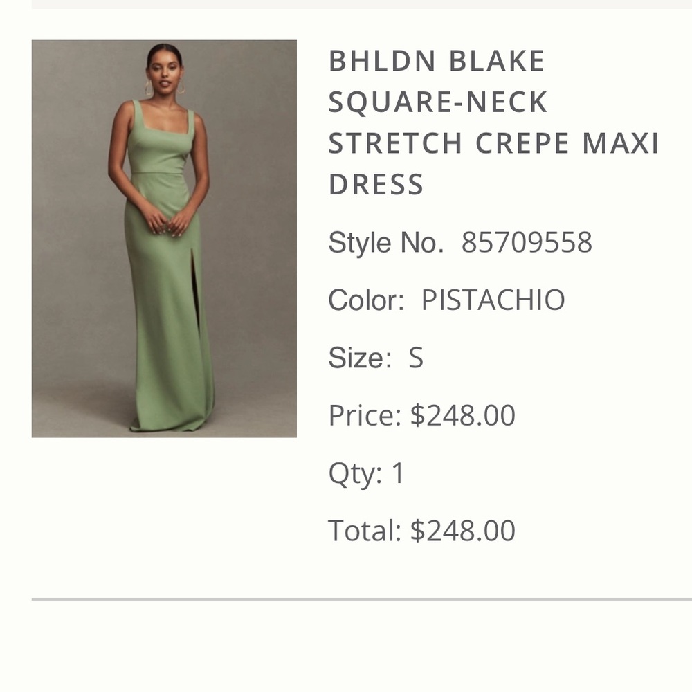 Anthropologie BHLDN Square Neck - Stretch Crepe Maxi Dress - Worn Once 36 28 38"